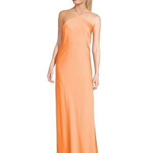 Elegant Orange Floor-Length Halter Dress